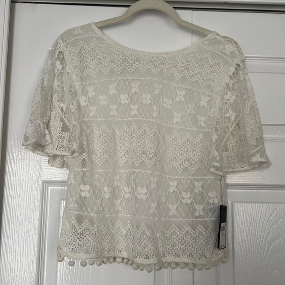Guess White Lace Blouse with Pom Pom Trim - Picture 1 of 9